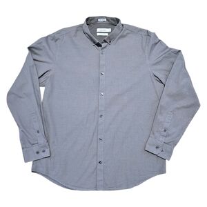 Calvin Klein Infinite Non-Iron Button Up Shirt Mens Large Gray Check 100% Cotton